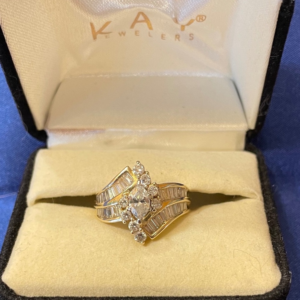 14 Karat Gold Marquee cut Diamond Ring